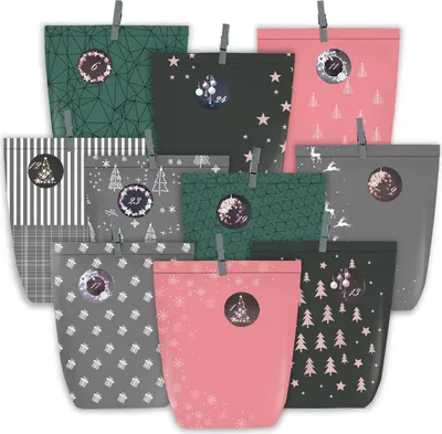 Produktbild von Adventskalender zum Selbstbefüllen mit Zahlensticker, 24 Weihnachtstüten Rosa