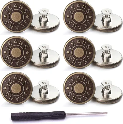 Imagen del producto de Botones para vaqueros sin necesidad de coser - Set de 12 unidades - 17 mm - Botones ajustables de repuesto para la reparación de pantalones y el ajuste de la talla