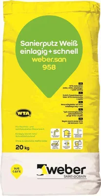 Obrázok produktu pre weber.san 958 Sanierputz weiß 20kg einlagig und schnell