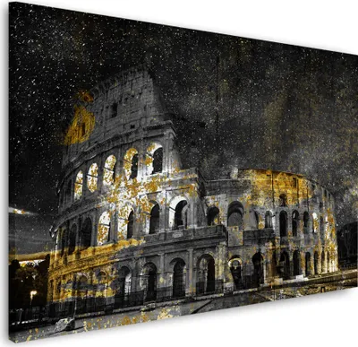Produktbild von Kolosseum bei Nacht mit goldenen Akzenten Wandbild Leinwandbild Wanddeko: 90x60x2cm