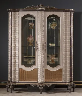 Produktbild von Casa Padrino Luxus Barock Vitrine Grau / Braun / Gold - Prunkvoller Massivholz Vitrinenschrank mit 2 Glastüren - Barock Möbel - Edel & Prunkvoll