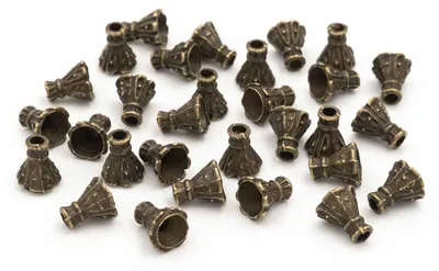 Produktbild von Vintageparts 30 Tulpen Perlkappen vintage Bronze, 5 mm