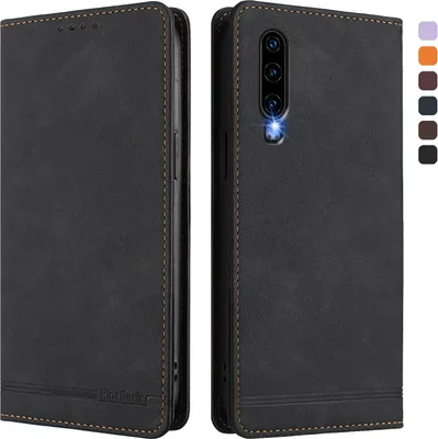 Produktbild von Hülle für Huawei P30, Retro Kunstleder Ständer Klapphülle mit Kartenfächer und Magnetische Schwarz