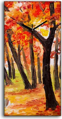 Produktbild von Wohnzimmer-Bild Leinwand Uhr Geräuschlos 30x60 Herbst Bäume Wald Wasser - schwarze Hände