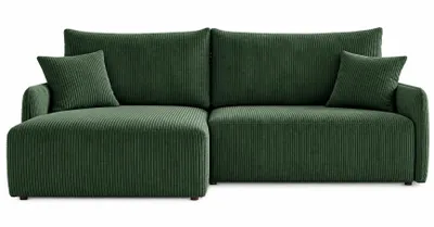 Produktbild von Ecksofa FLUFFY L-Form, Universal, Modernes Bettsofa mit Schlaffunktion und Bettkasten, Schlafsofa, Couch beidseitig montierbar, GRÜN - POSO 14, KI-generiertes Bild