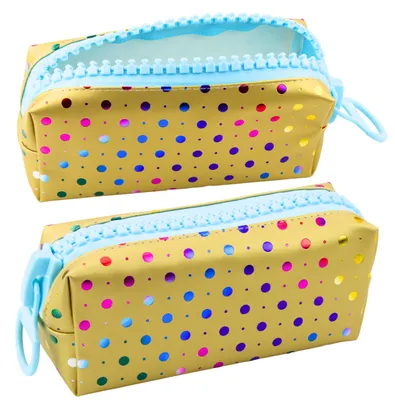 Obrázok produktu pre Školský organizér na peračníky farebné bodky veľký zips zlatý 21x8cm