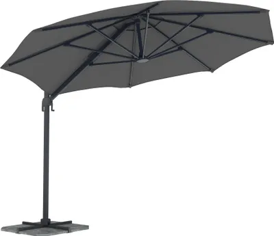 Produktbild von paramondo parapenda Ampelschirm, 3,5 m, rund, grau, Gestell inkl. Standkreuz, anthrazit drehbar mit Kurbel, UV-Schutz & Neigefunktion – ideal für Garten, Terrasse & Balkon