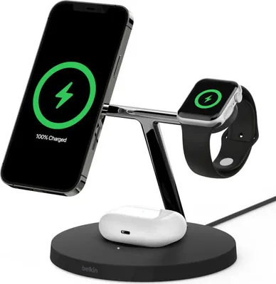 Immagine prodotto di Belkin - Caricabatterie wireless 3 in 1 Qi2  compatibile con Magsafe Nero