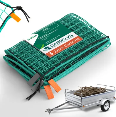 Obrázok produktu pre CargoVA® Inteligentná sieť na príves 1x2 m [certifikovaná DEKRA] – sieť na príves s gumovým lanom a rohovými značkami – na dokonalé zaistenie nákladu, zelená