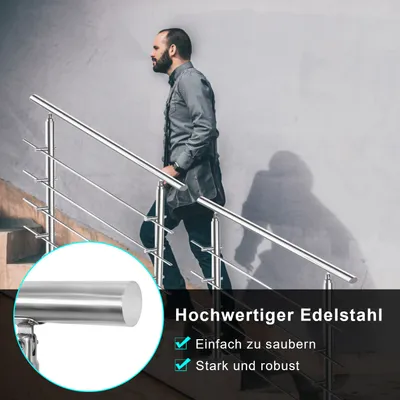 Obrázok produktu pre Jopassy zábradlie z nehrdzavejúcej ocele vnútorné a vonkajšie schodiskové zábradlie s 2 stĺpikmi pre balkónové schody zábradlie - 100 cm 4 priečky