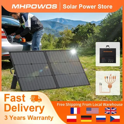 Obrázok produktu pre Skladacie, prenosné solárne panely 110W - 20V, monokryštalické, vhodné na kemping a outdoorové aktivity