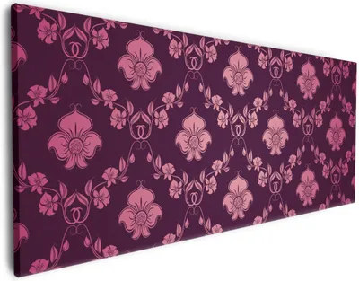 Produktbild von Wallario Premium Leinwandbild Blumenmuster Damast in pink lila in Größe 80 x 200 cm