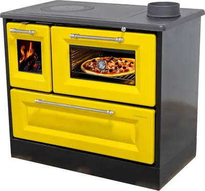 Produktbild von Kaminofen mit Backfach und Herdplatte 4012 Gelb Holzofen 8 kW Holz Ofen Mehrfachbelegung Kamin Heizofen Küchenherd