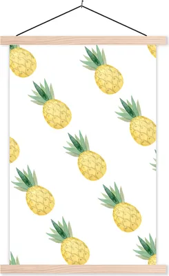 Produktbild von MuchoWow® Textilposter Ananas - Obst - Aquarell 60x90 cm mit holzfarbenen Rahmen - Textil