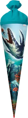 Produktbild von ROTH Schultüte groß Dino Mosasaurus 70 cm rund Rot(h)-Spitze Filzverschluss Zuckertüte Schulanfang