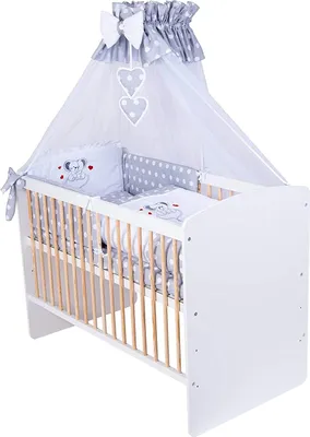Produktbild von KMbaby Babybett K2 gelb-weiss 120x60 mit 10tlg Bettwäsche Set Matratze Gitterbett graue Maus