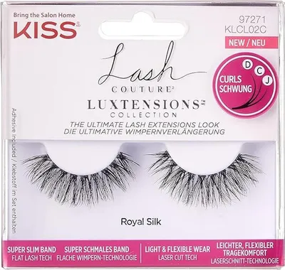 Zdjęcie produktu dla KISS Lash Couture LuXtensions Collection Królewskie jedwabne sztuczne rzęsy z super wąską opaską i klejem do rzęs 1 para