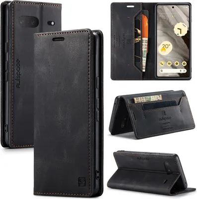 Produktbild von Google Pixel 7 Hülle, Retro Kunstledertasche Stand Schutzhülle für Google Pixel 7 Schwarz