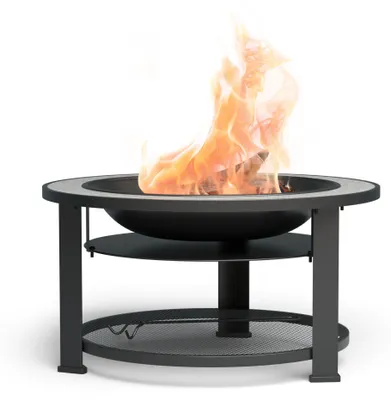 Zdjęcie produktu dla Blumfeldt Outdoor-Feuerstelle für den Garten - 3-in-1 Multifunktions-Feuerschale (Feuerstelle, Tisch, Grill), mit Hitzeschutz, Grillrost, Schürhaken, Funkenschutz, Regenschutz - ideal als Feuertonne