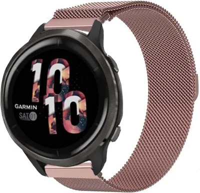 Produktbild von Strap-it Milanese Armband - Kompatibel mit Garmin Venu 2 Armband 45mm - Hochwertiges Material -Edelstahl Magnetische verschluss für Armband Rosa 22mm smartwatch