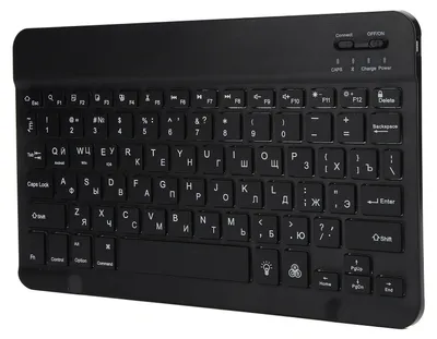 Zdjęcie produktu dla Bezprzewodowa klawiatura Bluetooth 10 cali z podświetleniem RGB i kwadratowymi klawiszami do telefonów i tabletów – czarna, rosyjska