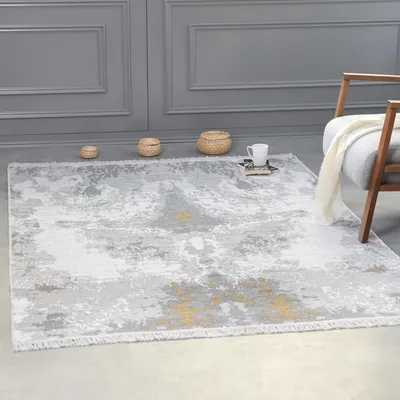 Immagine prodotto di Tappeto a pelo corto - Tappeto kilim Boho, tappeto per soggiorno, camera da letto e cucina, tappeto per corridoio, 60 x 180 cm, astratto-grigio-oro
