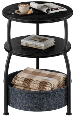Immagine prodotto di Tavolino laterale rotondo con tasca in tessuto, dimensioni 40 x 61 cm, colore nero