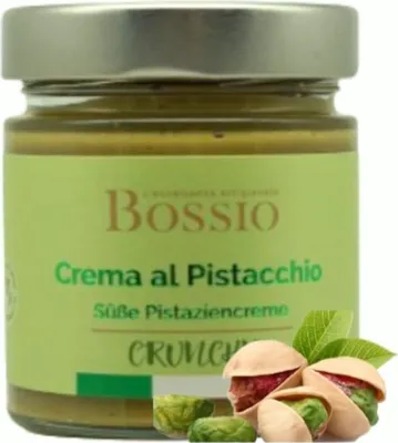 Produktbild von Bossio Feinkost Pistaziencreme Crunchy 200g – Knuspriger Genuss aus sizilianischen Pistazien, ideal für Dubai Schokolade & Feinschmecker!
