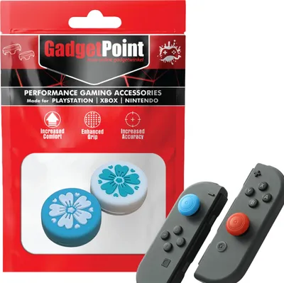 Produktbild von Thumbgrips - Thumb Grips voor Nintendo Switch Joy-Con Controllers - Gaming Thumbgrips - Performance Anti-Slip Thumbsticks - Bescherming Accessoires - Bloemetjes - Blauw/Wit -