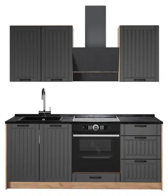 Produktbild von Singleküche Vicco Fame-Line Dunkelgrau/Goldkraft Eiche 190 cm ohne Arbeitsplatte, Model 64882