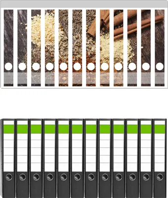 Produktbild von Wallario 12 Stück schmale Ordner inkl. Klebeetiketten mit Motive Aromatische trockene Gewürze in der Küche -  Set mit Rückenschildern / Ordnerrücken Stickern