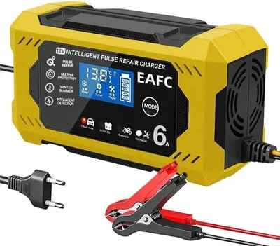 Obrázok produktu pre Nabíjačka autobatérií, nabíjací prúd 6 A, LCD displej, 12 V, 6 A, žltá