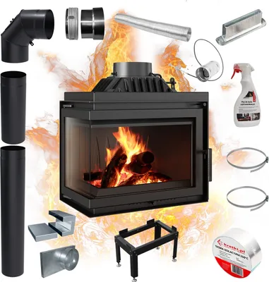 Produktbild von Gusseisen Eckkamin KRATKI SIMPLE 8 kW Ø 200 Links Set Zubehör
