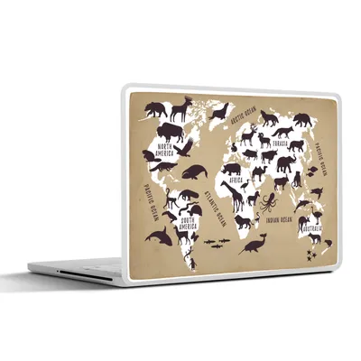 Produktbild von MuchoWow® Laptop Aufkleber Sticker Cover Weltkarte - Sepia - Tiere 30x22 cm - Laptop-Sticker