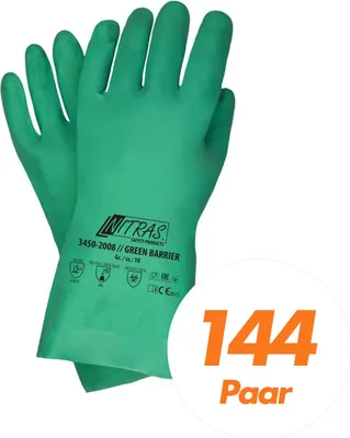 Produktbild von NITRAS Green Barrier 3450 Nitrilhandschuhe Schutzhandschuhe Chemikalienschutz velourisiert grün VPE 144 Paar Größe:9