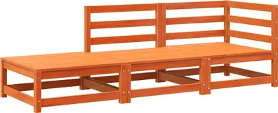 A wooden garden sofa with a footrest, shown from a side-angle against a white background.