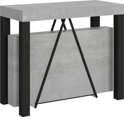 Produktbild von ITYHOME - Ausziehbarer Konsolentisch 90x40/196 cm Tiris Small Zement mit Eisenrahmen aus Anthrazit