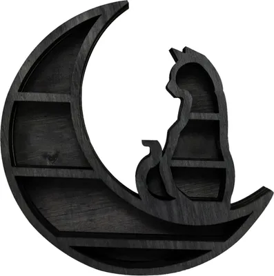 Produktbild von Holz Mond Katzen Wandregal für Schmuck und Dekoration