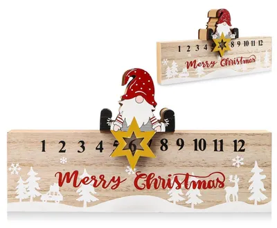 Obrázok produktu pre Drevený adventný kalendár s motívom Santa Clausa, dekorácia na stôl, rozmer 20 x 6 x 2 cm