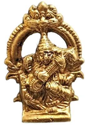 Messing Saraswati Figur – Hindu-Göttin, 5 cm, gold
