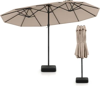 Produktbild von COSTWAY Doppelsonnenschirm 443x265cm mit Ständer & Kurbel , Sonnenschirm Groß XXL UPF 50+, Gartenschirm Terrassenschirm, Marktschirm Braun