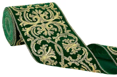 Jacquard-Band grün, 10 cm x 5 m, Boho-Stickerei, Polyester