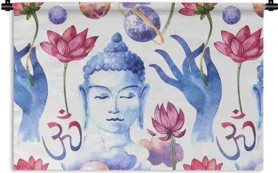 Produktbild von MuchoWow® Wandteppich Wandbehang Buddha - Muster - Blumen 120x80 cm Tapisserie Dekoration Wandtuch - Wanddekorationen - Wandtücher