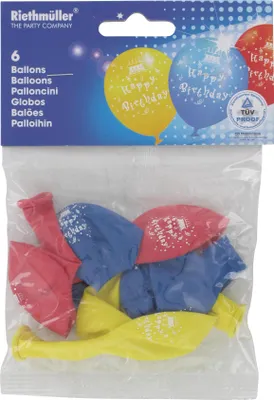 Produktbild von 6 Ballons Happy Birthday farbig sortiert, 22,8 cm