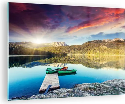 Produktbild von Bilder auf glas - See Berge Wasser - 70x50cm - Glasbilder - Wandbilder - Kunstdruck - zum Aufhängen bereit - Wanddekoration aus Glas - Glas Bilder - Wandbild auf Glas - Einteilig - GAA70x50-3595