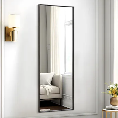 Immagine prodotto di Specchio da parete a figura intera, cornice in metallo, 110 x 35 cm, forma rettangolare, colore nero