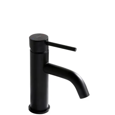 A black faucet on a white background.