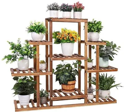 Image de Meuble à plantes en bois à neuf étages pour la décoration intérieure et extérieure