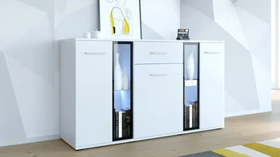 Produktbild von Kommode Sideboard mit Glas SALSA / TANGO weiß