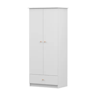 Obrázok produktu pre Detská šatníková skriňa Šatníková skriňa s výklopnými dverami 85 cm Biela/biela s výklopnými dverami a jednou zásuvkou a ružovými úchytkami Olaf 06